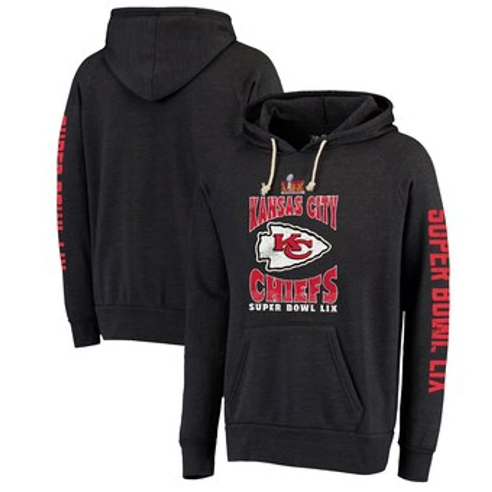 Men's Majestic Threads  Black Kansas City Chiefs Super Bowl LIX Tri-Blend Pullover Hoodie