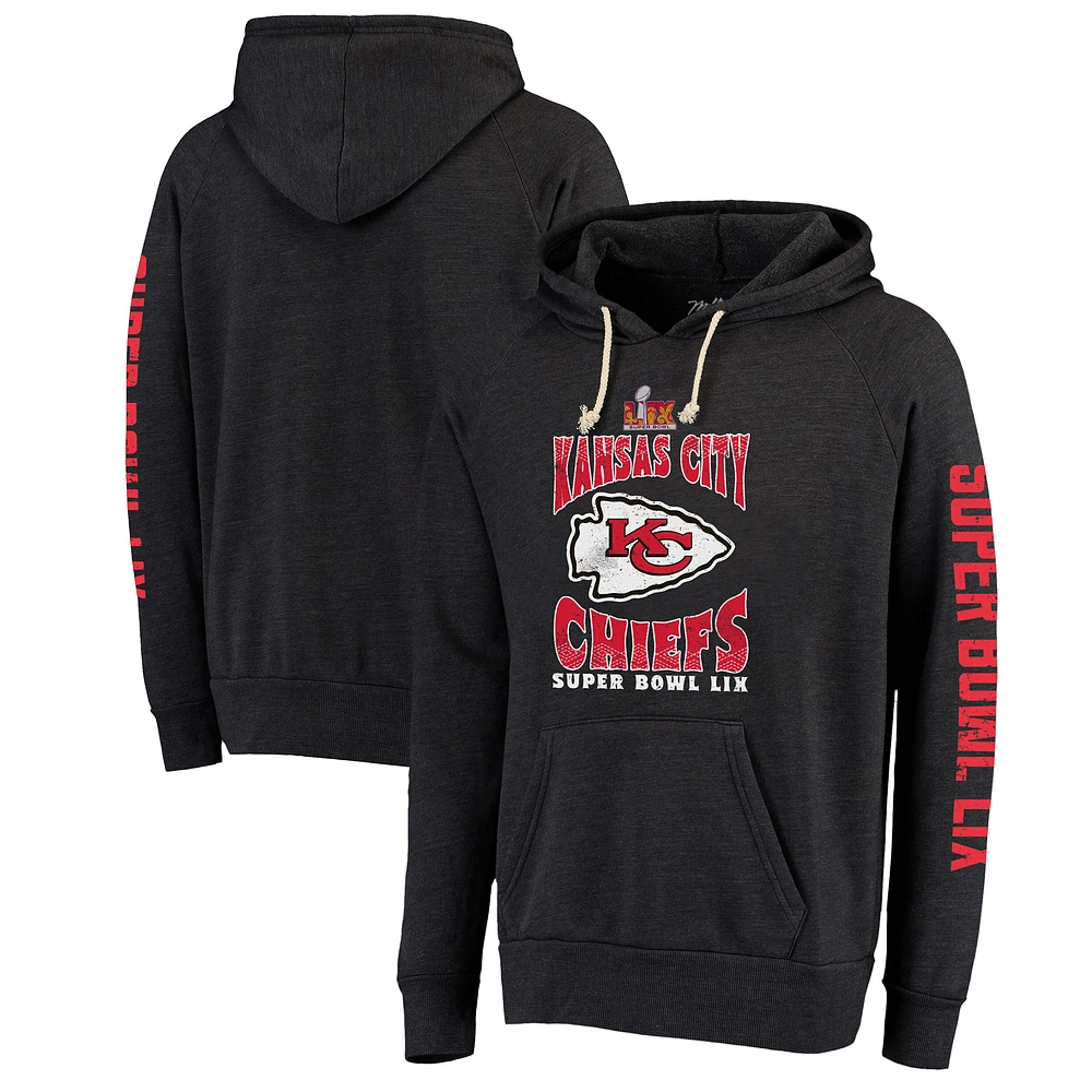 Men's Majestic Threads  Black Kansas City Chiefs Super Bowl LIX Tri-Blend Pullover Hoodie