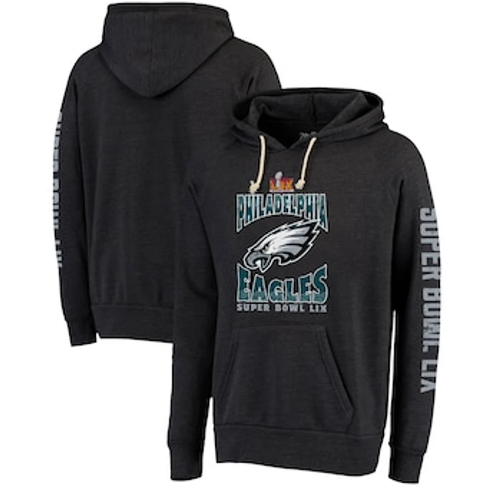 Men's Majestic Threads  Black Philadelphia Eagles Super Bowl LIX Tri-Blend Pullover Hoodie