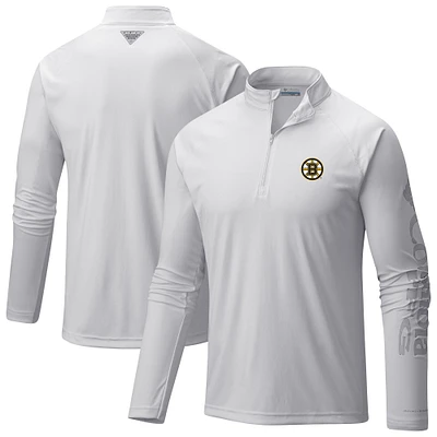 Men's Columbia  White Boston Bruins Terminal Tackle Omni-Wick Raglan Quarter-Zip Top