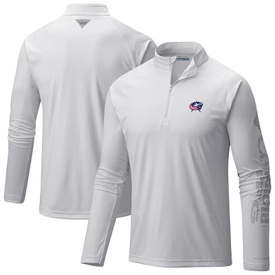 Men's Columbia  White Columbus Blue Jackets Terminal Tackle Omni-Wick Raglan Quarter-Zip Top