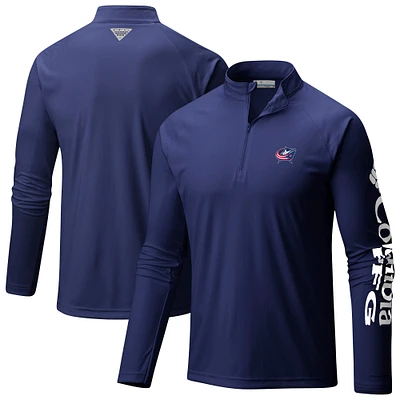 Men's Columbia  Navy Columbus Blue Jackets Terminal Tackle Omni-Wick Raglan Quarter-Zip Top