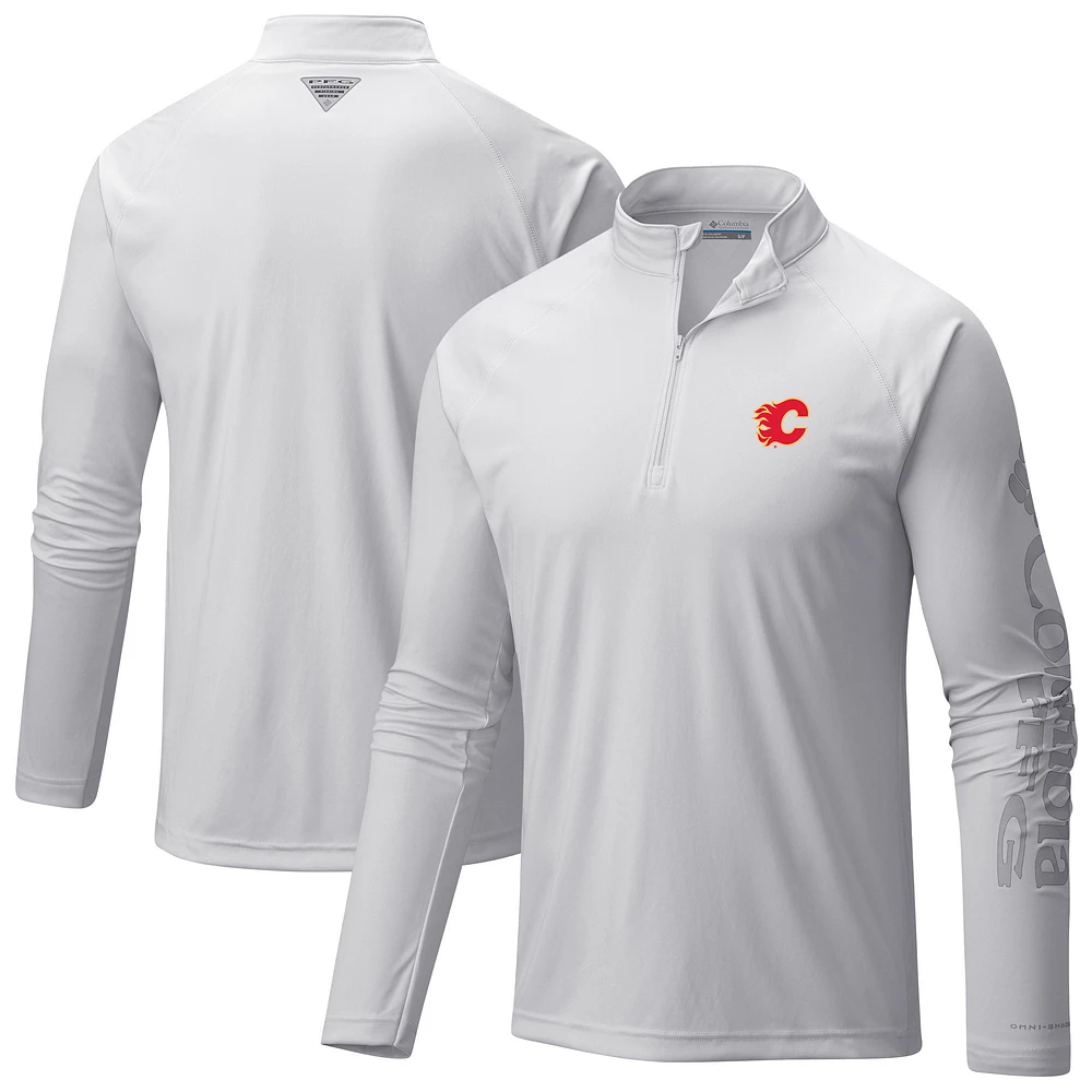 Men's Columbia White Calgary Flames Terminal Tackle Omni-Wick Raglan Quarter-Zip Top
