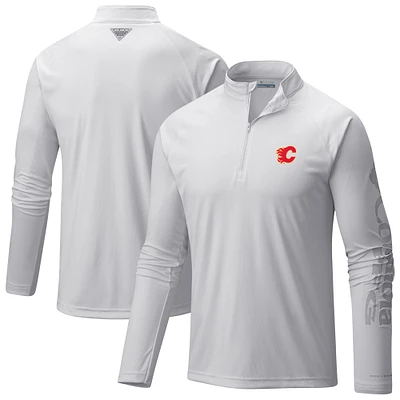 Men's Columbia  White Calgary Flames Terminal Tackle Omni-Wick Raglan Quarter-Zip Top