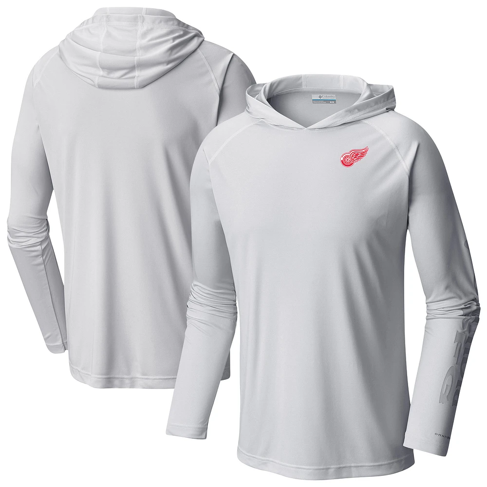 Men's Columbia White Detroit Red Wings Terminal Tackle Omni-Shade Raglan Pullover Hoodie