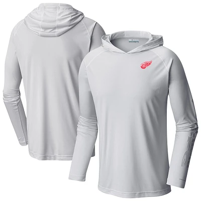 Men's Columbia  White Detroit Red Wings Terminal Tackle Omni-Shade Raglan Pullover Hoodie