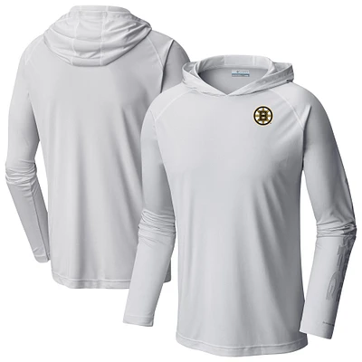 Men's Columbia  White Boston Bruins Terminal Tackle Omni-Shade Raglan Pullover Hoodie