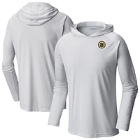 Men's Columbia  White Boston Bruins Terminal Tackle Omni-Shade Raglan Pullover Hoodie