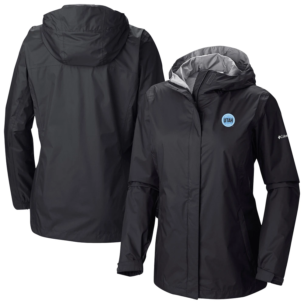 Women's Columbia Black Utah Hockey Club Arcadia Omni-Tech Full-Zip Hooded Rain Jacket
