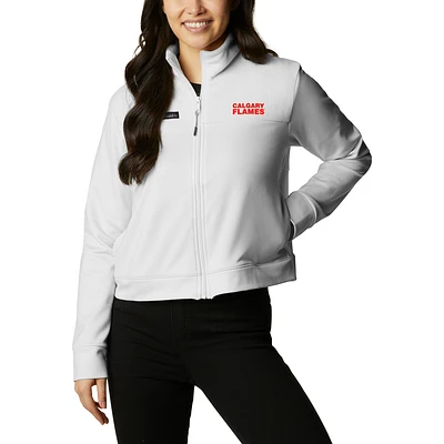 Women's Columbia  White Calgary Flames Omni-Wick Cropped River Fleece Full-Zip Jacket