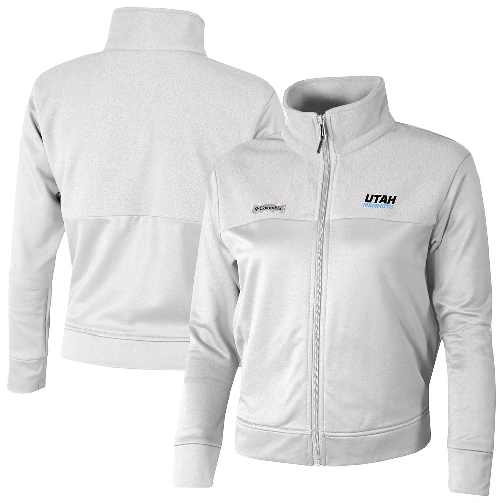 Women's Columbia White Utah Hockey Club Omni-Wick Cropped River Fleece Full-Zip Jacket