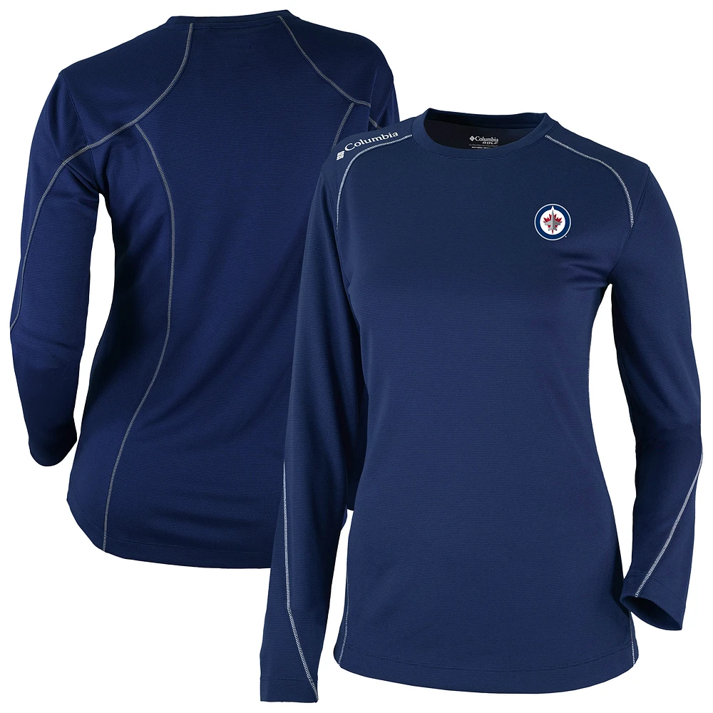 Women's Columbia Navy Winnipeg Jets Shotgun Omni-Wick Raglan Long Sleeve T-Shirt