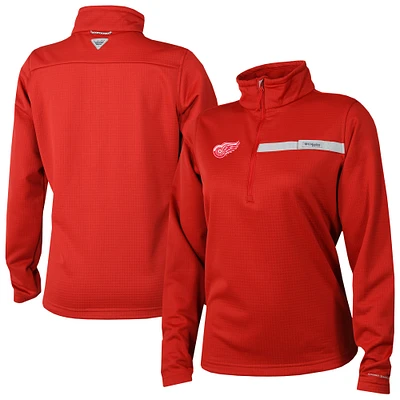Women's Columbia  Red Detroit Wings Skiff Guide Fleece Omni-Shade Quarter-Zip Jacket