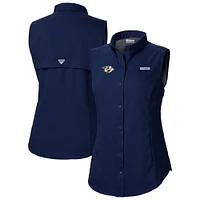 Women's Columbia  Navy Nashville Predators Tamiami Omni-Shade Sleeveless Button-Up Shirt