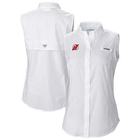Women's Columbia  White New Jersey Devils Tamiami Omni-Shade Sleeveless Button-Up Shirt