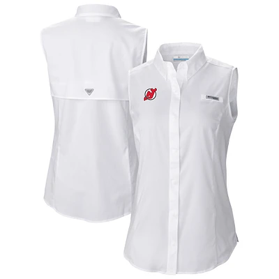 Women's Columbia  White New Jersey Devils Tamiami Omni-Shade Sleeveless Button-Up Shirt
