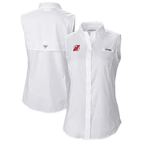 Women's Columbia  White New Jersey Devils Tamiami Omni-Shade Sleeveless Button-Up Shirt