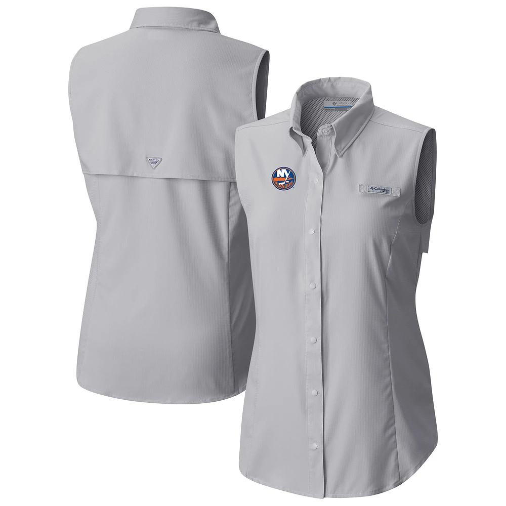 Women's Columbia Gray New York Islanders Tamiami Omni-Shade Sleeveless Button-Up Shirt