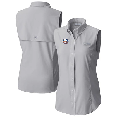 Women's Columbia  Gray New York Islanders Tamiami Omni-Shade Sleeveless Button-Up Shirt