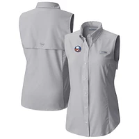 Women's Columbia  Gray New York Islanders Tamiami Omni-Shade Sleeveless Button-Up Shirt