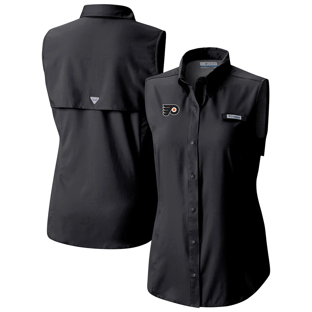 Women's Columbia Black Philadelphia Flyers Tamiami Omni-Shade Sleeveless Button-Up Shirt