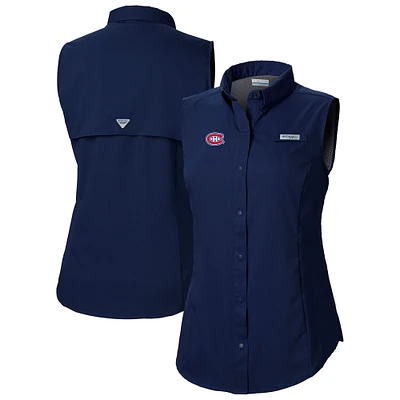 Women's Columbia  Navy Columbus Blue Jackets Tamiami Omni-Shade Sleeveless Button-Up Shirt