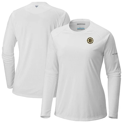 Women's Columbia  White Boston Bruins Omni-Shade Tidal Tee II Raglan Long Sleeve T-Shirt
