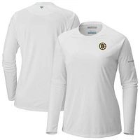 Women's Columbia  White Boston Bruins Omni-Shade Tidal Tee II Raglan Long Sleeve T-Shirt