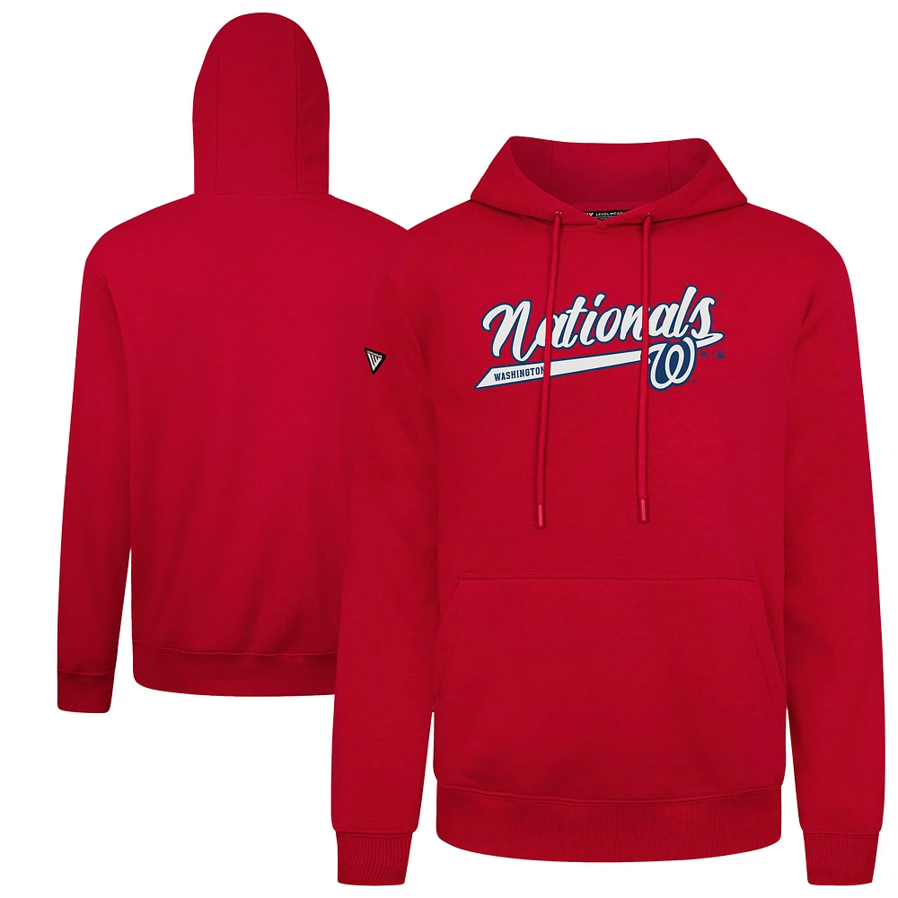 Men's Levelwear Red Washington Nationals Podium Fleece Pullover Hoodie