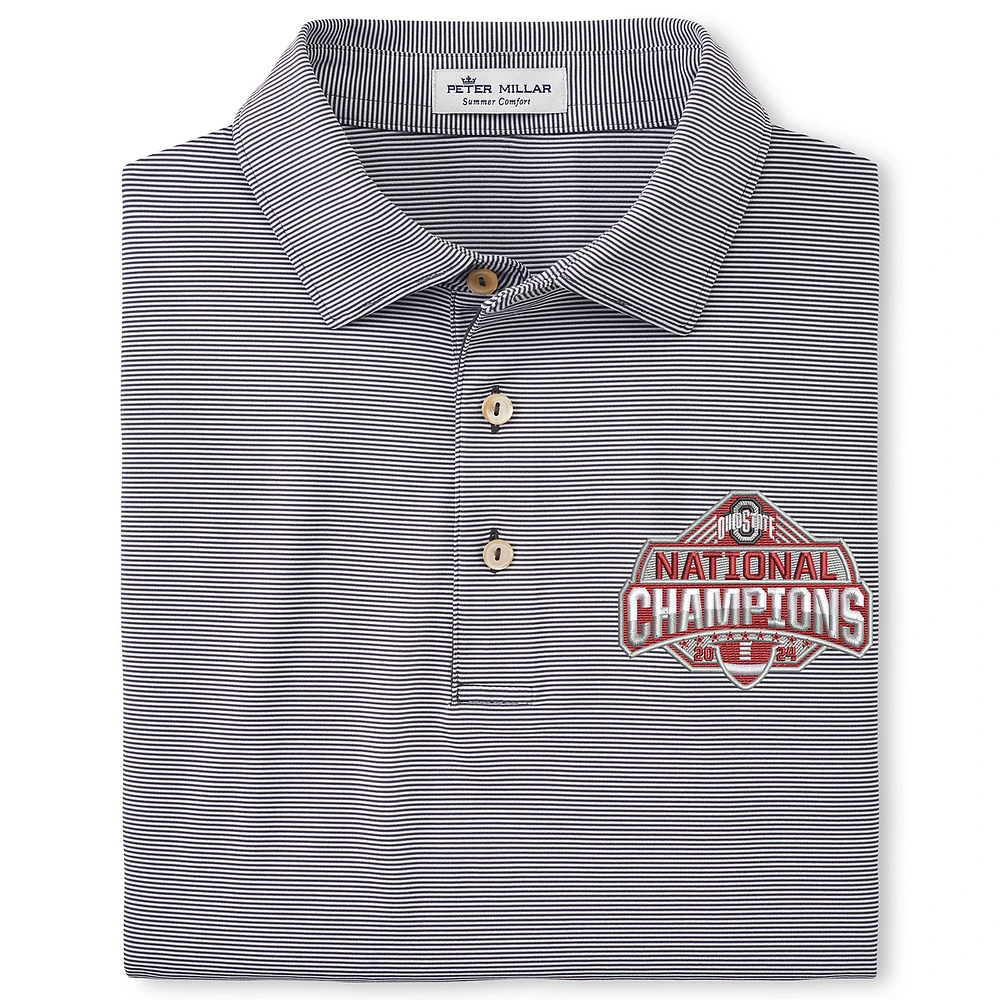 Men's Peter Millar Gray Ohio State Buckeyes College Football Playoff 2024 National Champions Jubilee Performance Jersey Polo