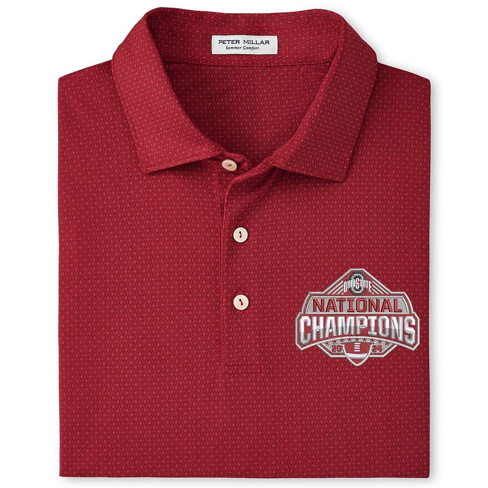 Men's Peter Millar Scarlet Ohio State Buckeyes College Football Playoff 2024 National Champions Tesseract Performance Jersey Polo