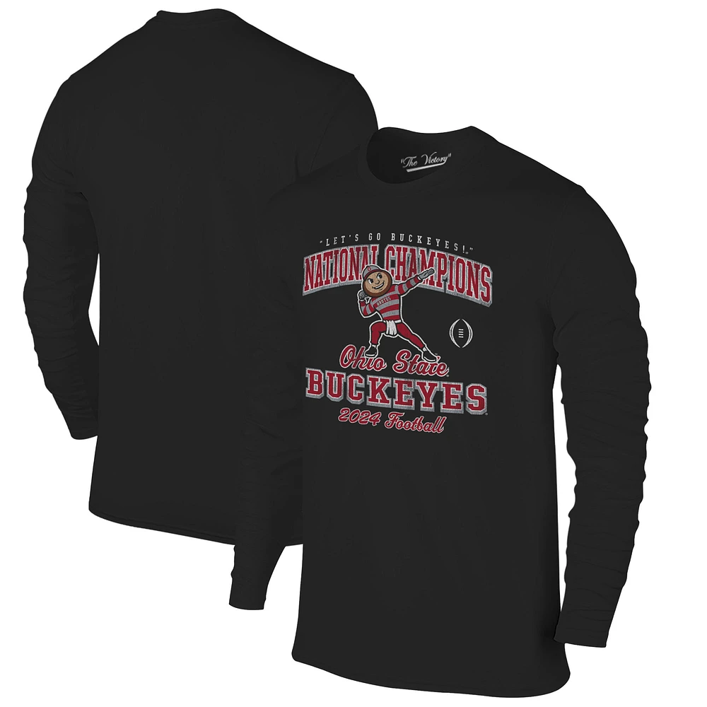 Men's  Black Ohio State Buckeyes College Football Playoff 2024 National Champions Mascot Long Sleeve T-Shirt