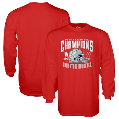 Men's Blue 84  Scarlet Ohio State Buckeyes College Football Playoff 2024 National Champions Helmet Long Sleeve T-Shirt