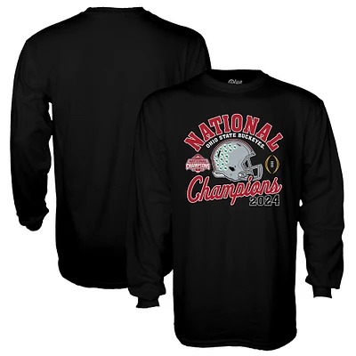 Men's Blue 84  Black Ohio State Buckeyes College Football Playoff 2024 National Champions Helmet Long Sleeve T-Shirt