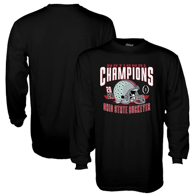 Men's Blue 84  Black Ohio State Buckeyes College Football Playoff 2024 National Champions Helmet Long Sleeve T-Shirt