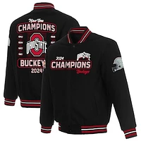 Men's JH Design  Black Ohio State Buckeyes College Football Playoff 2024 National Champions Reversible Wool Full-Snap Jacket