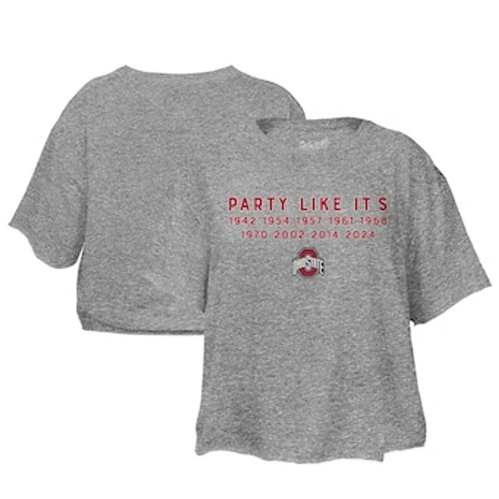 Women's Gray Ohio State Buckeyes College Football Playoff 2024 National Champions Party Like It's 2014 Slub Cropped T-Shirt