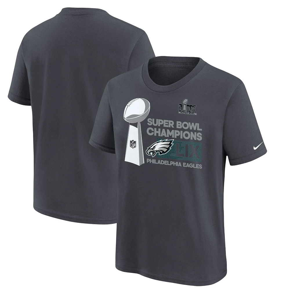 Youth Nike Anthracite Philadelphia Eagles Super Bowl LIX Champions Locker Room Trophy Collection T-Shirt
