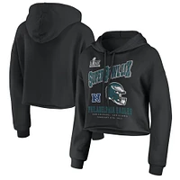 Women's WEAR by Erin Andrews Black Philadelphia Eagles Super Bowl LIX Cropped Pullover Hoodie