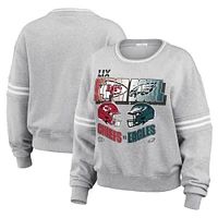 Women's WEAR by Erin Andrews Heather Gray Kansas City Chiefs vs. Philadelphia Eagles Super Bowl LIX Matchup Pullover Sweatshirt