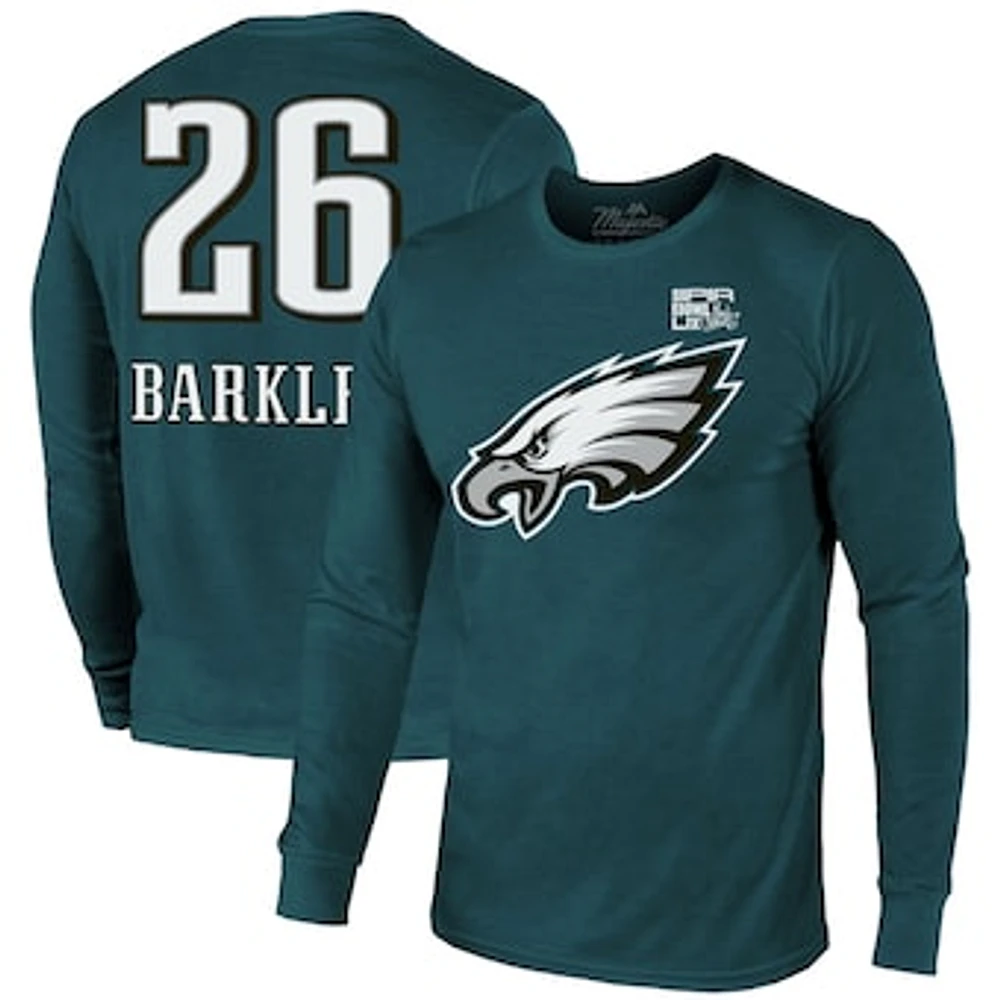 Men's Majestic Threads Saquon Barkley Midnight Green Philadelphia Eagles Super Bowl LIX Player Name & Number Tri-Blend Long Sleeve T-Shirt