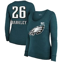 Women's Majestic Threads Saquon Barkley Midnight Green Philadelphia Eagles Super Bowl LIX Player Name & Number Tri-Blend Long Sleeve Scoop Neck T-Shirt