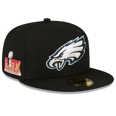 Men's New Era Black Philadelphia Eagles Super Bowl LIX Side Patch 59FIFTY Fitted Hat