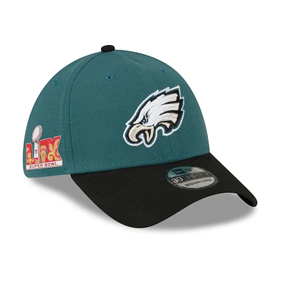 Men's New Era Midnight Green/Black Philadelphia Eagles Super Bowl LIX Side Patch 39THIRTY Flex Hat