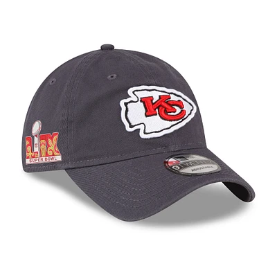 Men's New Era Graphite Kansas City Chiefs Super Bowl LIX Side Patch 9TWENTY Adjustable Hat