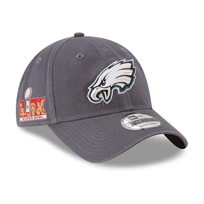 Men's New Era Graphite Philadelphia Eagles Super Bowl LIX Side Patch 9TWENTY Adjustable Hat