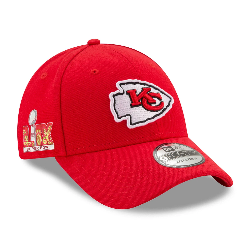 Men's New Era Red Kansas City Chiefs Super Bowl LIX Side Patch 9FORTY Adjustable Hat