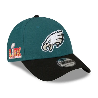 Men's New Era Midnight Green/Black Philadelphia Eagles Super Bowl LIX Side Patch 9FORTY Adjustable Hat