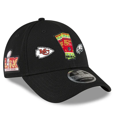 Men's New Era Black Kansas City Chiefs vs. Philadelphia Eagles Super Bowl LIX Matchup 9FORTY Stretch-Snap Hat