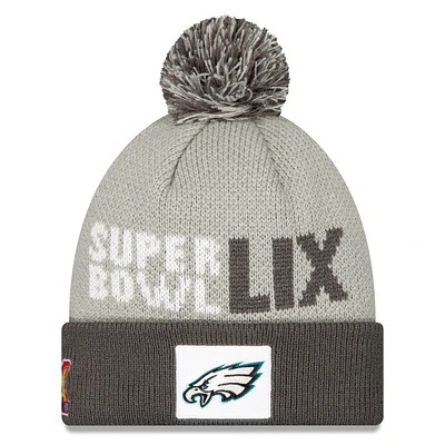 Men's New Era Gray Philadelphia Eagles Super Bowl LIX Opening Night Knit Hat with Pom